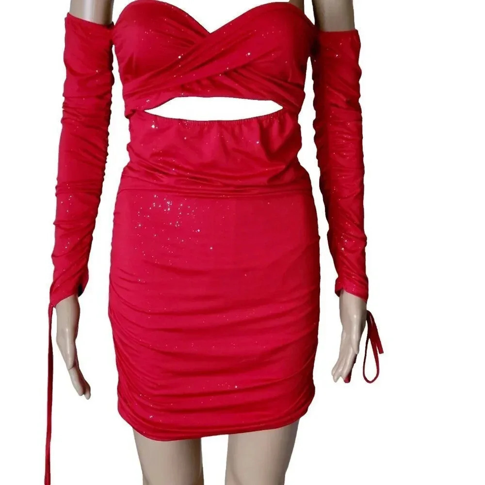CBR Glitter Off Shoulder Ruched Bodycon Dress size M - Picture 8 of 9
